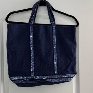 Polka Dot Lined Navy Tote Bag